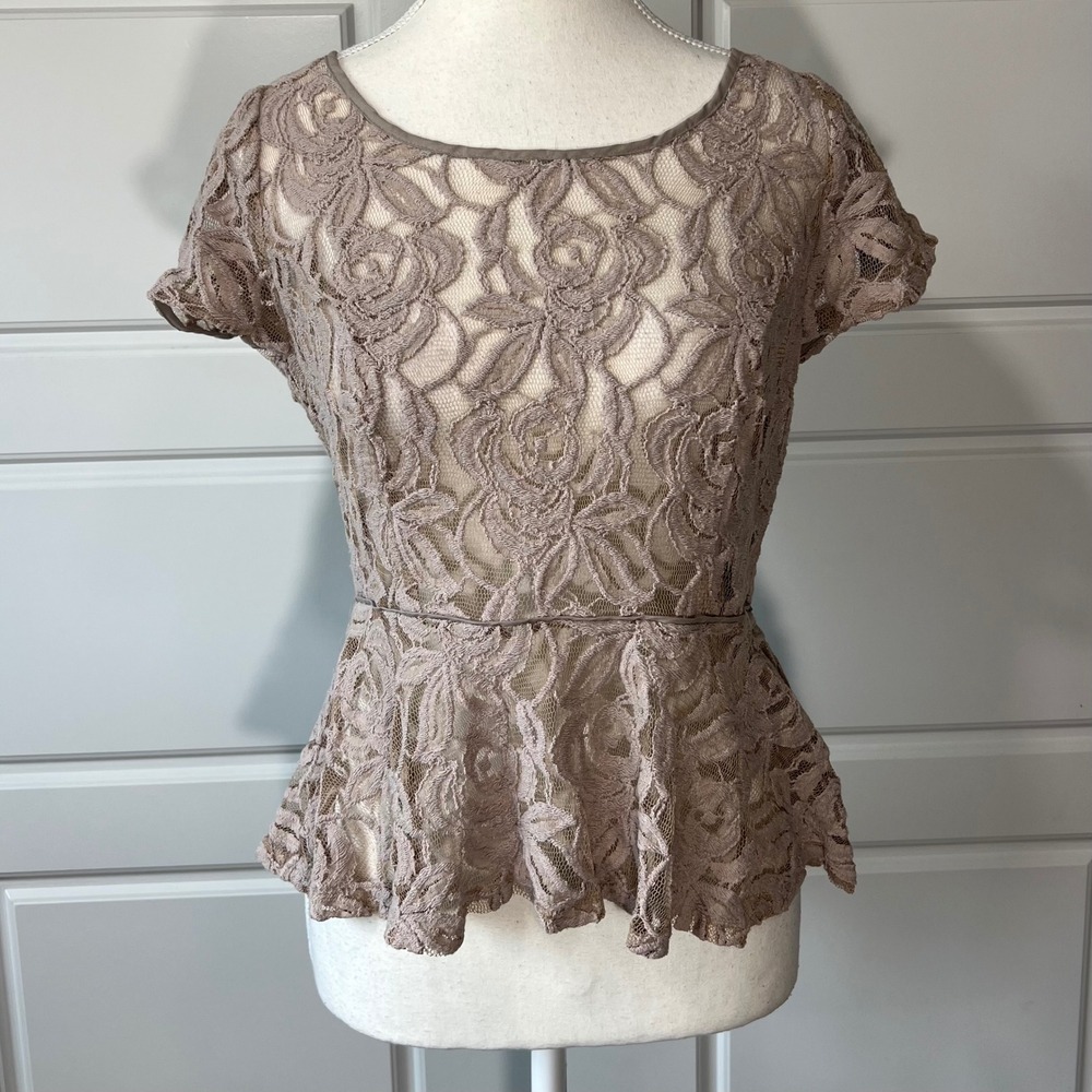 INC International Concepts Petite Lace Peplum‎ Top Button Back - Size PS